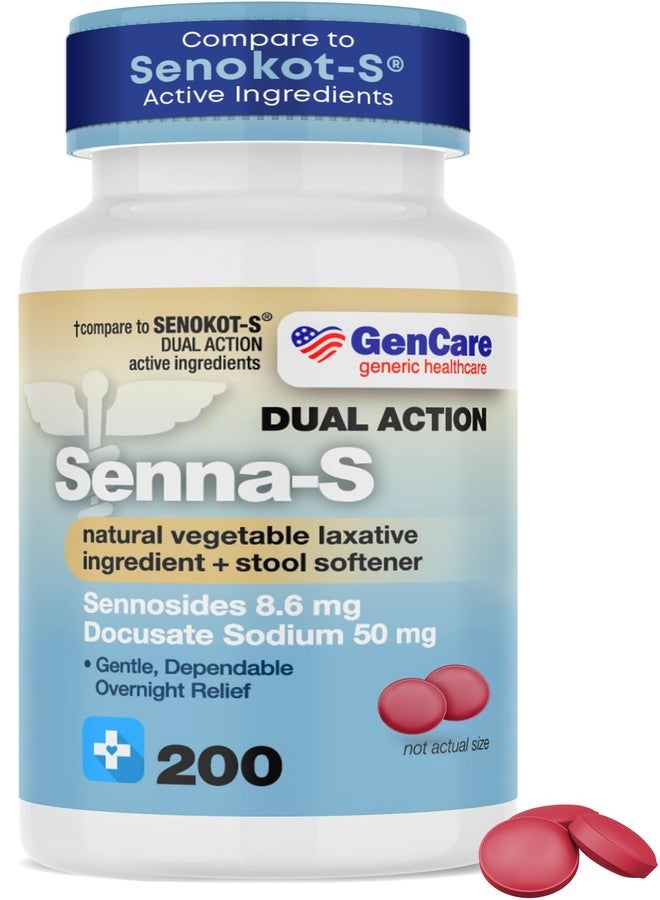 GenCare - Senna-S Natural Vegetable Laxative Plus Stool Softener Dual Action (200 Tablets) Value Pack | Gentle Dependable Overnight Relief of Occasional Constipation Generic for Senokot-S - Image 1